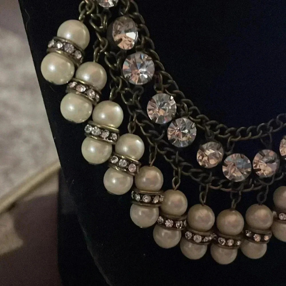 Vintage deco art reversible pearl rhinestone multi chain necklace - Picture 3 of 6